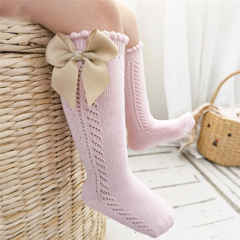 Summer Kids Knee High Socks Baby Girls Boys Bow Long Sock Soft Cotton Mesh Breathable Children Hollow Socken For 0-7Years
