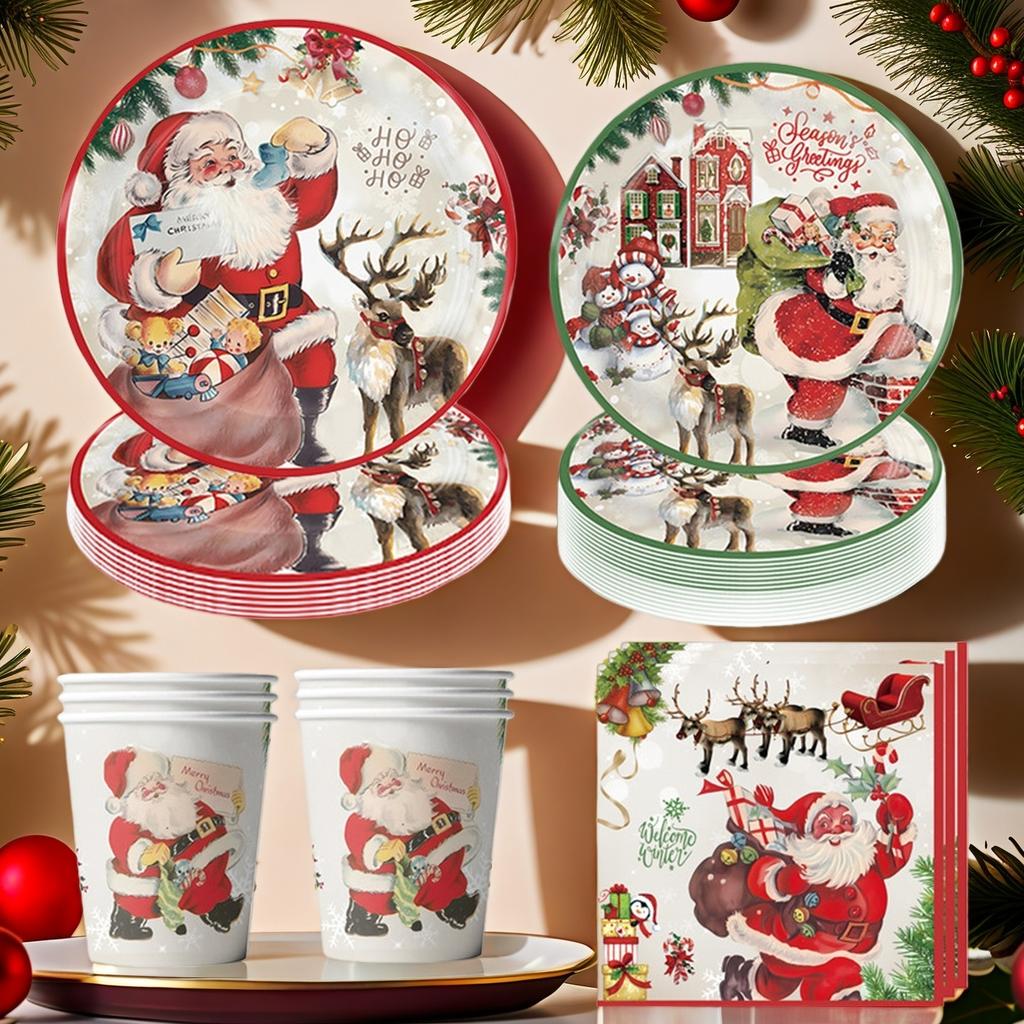 Christmas Santa Claus Theme Disposable Tableware Sets Merry Christmas Decorations Paper Napkins Cups Plates Xmas Party Supplies