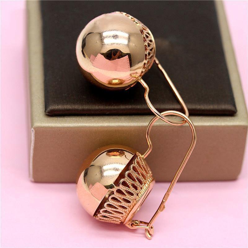 Exquisite Purple Gold Color Gold Hollow Ball Handmade Thick Glossy Ball Fashion Classic Temperament Rose Gold Plated Earrings