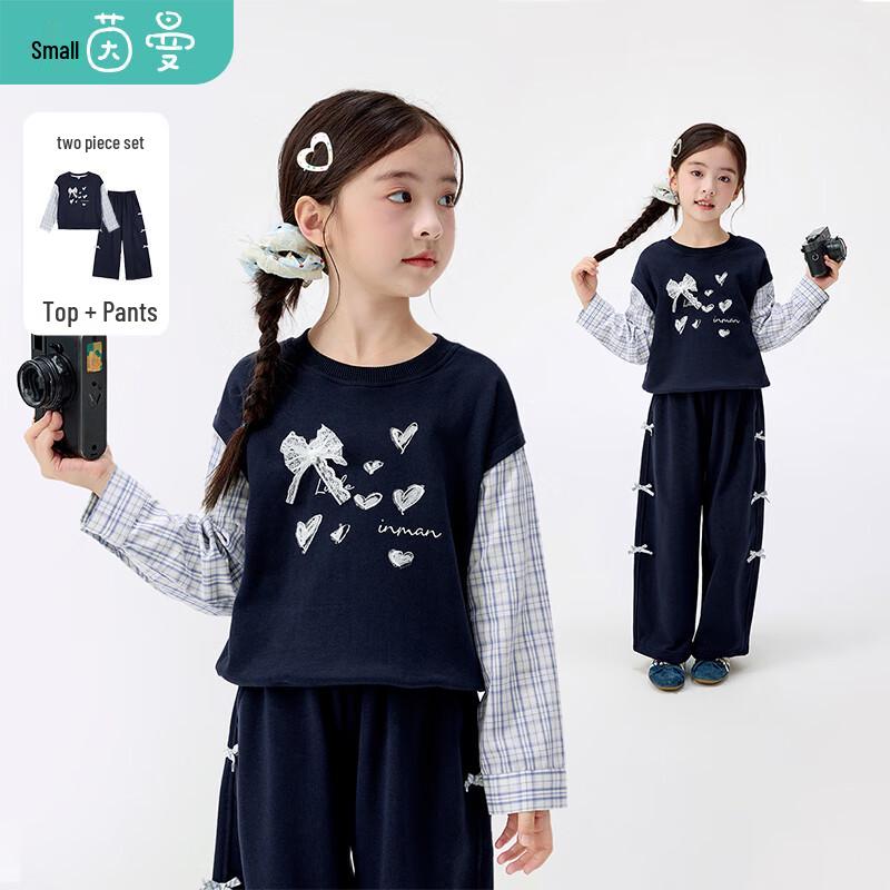 Xiaoyinman Girls  Heart Print Casual Shirt & Pants Set 150