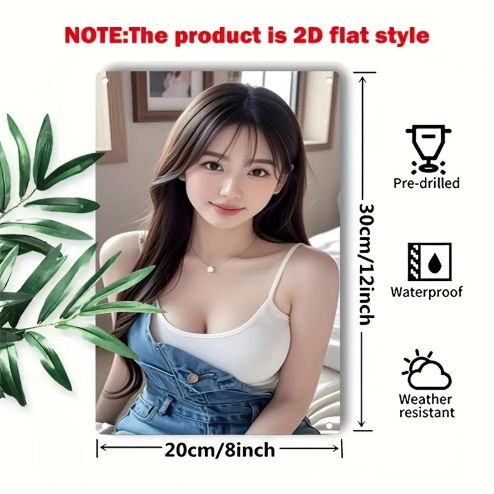 Metal Wall Art Woman Face Poster Korean Asian Beauty Durable Iron Sign for Home Bar Cafe Christmas Gift