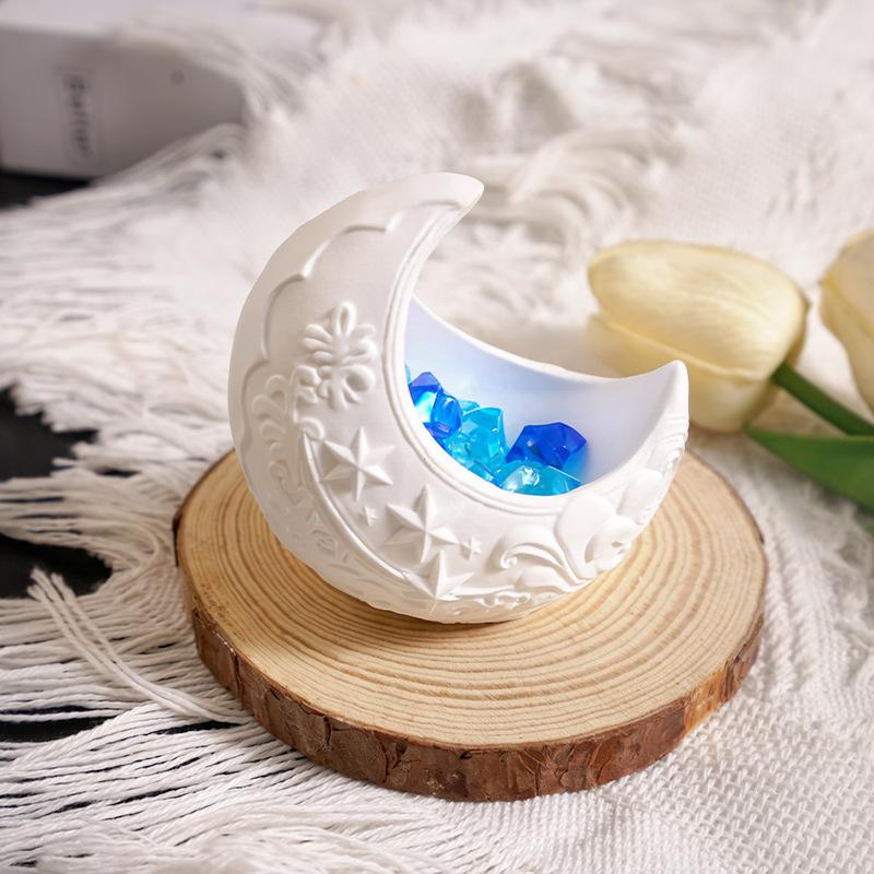Embossed Moon Candle Holder Mold Star Half Moon Candle Cup Wave Moon Plaster Flower Pot Container Silicone Mold