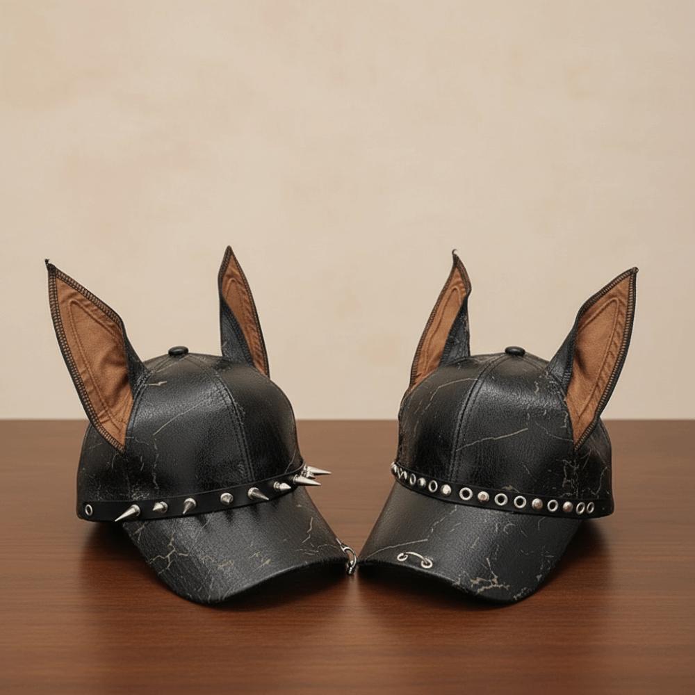 Fashion Punk Doberman Dog Ears Baseball Caps Adjustable PU Leather Rivet Hats y2k Spice Girl Sunshade Hip Hop Hats For Man Women
