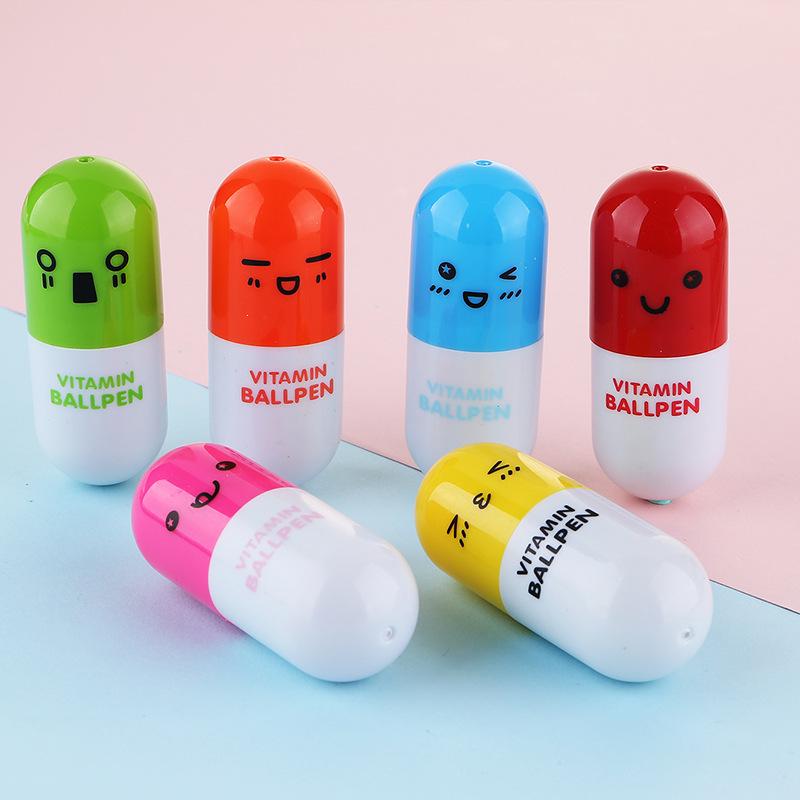 

Mini Emoji Capsule Ballpoint Pen - Retractable Student Prize or Creative Gift Blue Emoji Pill Pen