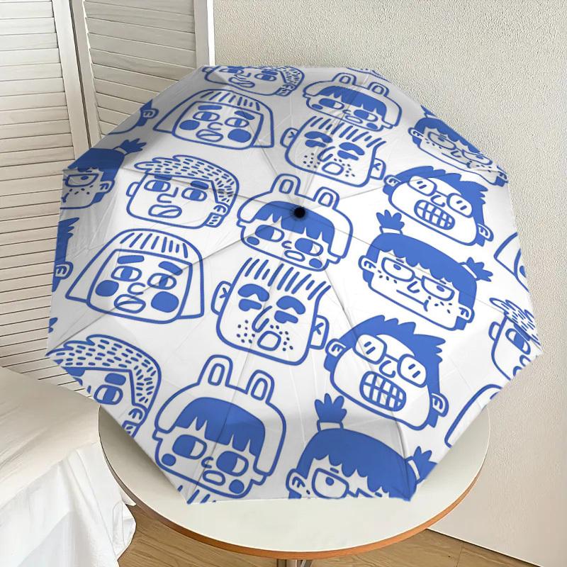 1PC Cartoon Faces Umbrella-8-Rib Reinforced Portable Folding Travel Suitable for All Seasons Outdoor Daily Use-J341