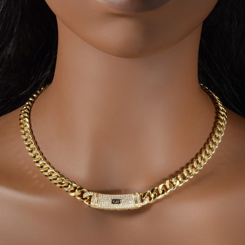 18K Gold Plated Cuban Chain Jewelry Set With Rhinestone Accents Women Necklace Bracelet Earrings