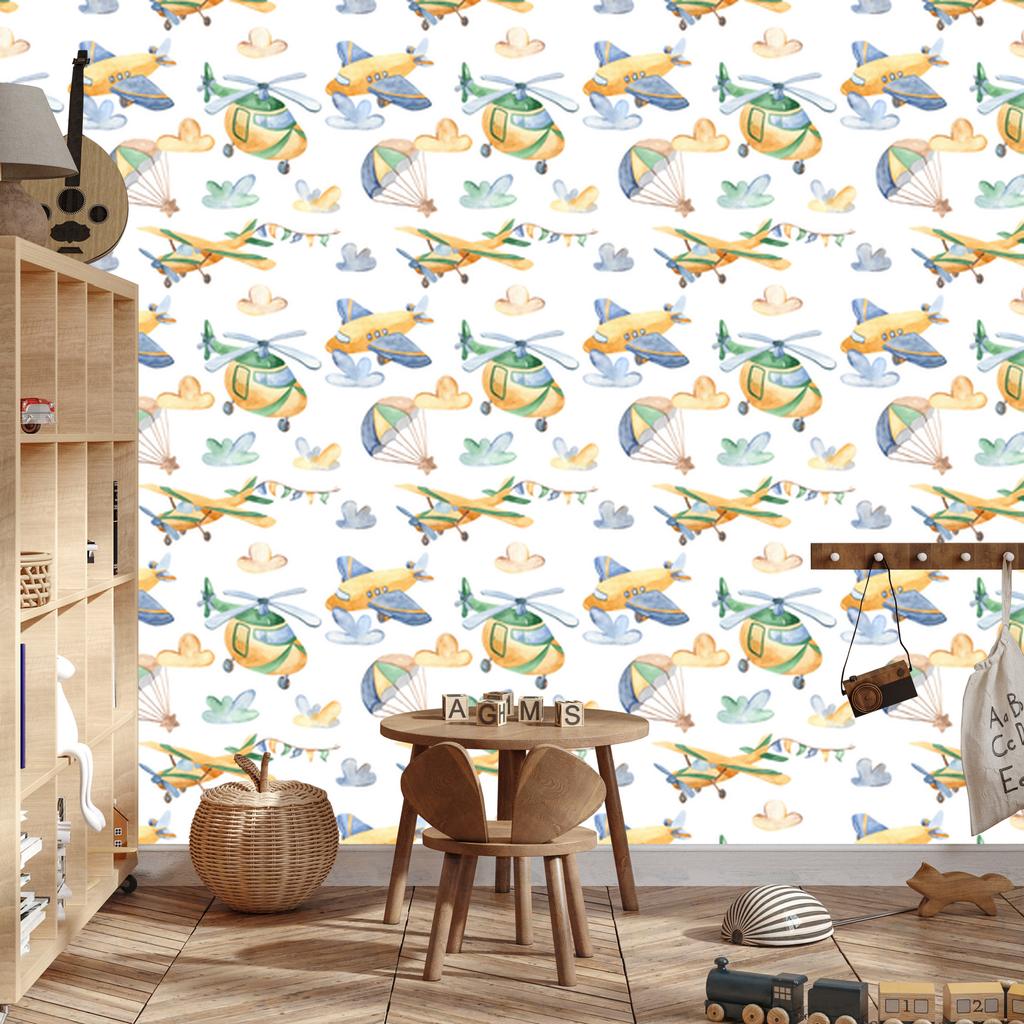 Painted Planes and Helicopters Wallpaper for Living Room and Bedroom 50x1000