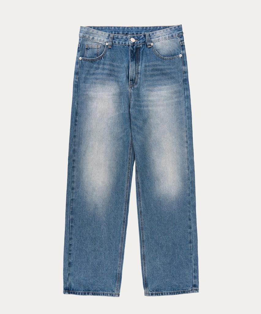 Akeusi Daily Semi-Long Wide Denim Pants (Blue Wash)