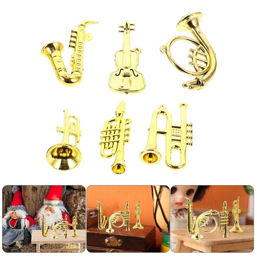 5/10/20pcs Miniature Golden Musical Instrument Ornament Photo Prop Office Study Desk Handicrafts DIY Christmas Tree Decor XJM