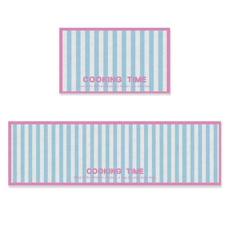 Kitchen Pvc Carpet Leather Waterproof Non-slip Floor Mat Oil-proof Blue White Plaid Home Decoration Rug Vinyl Carpets Flower