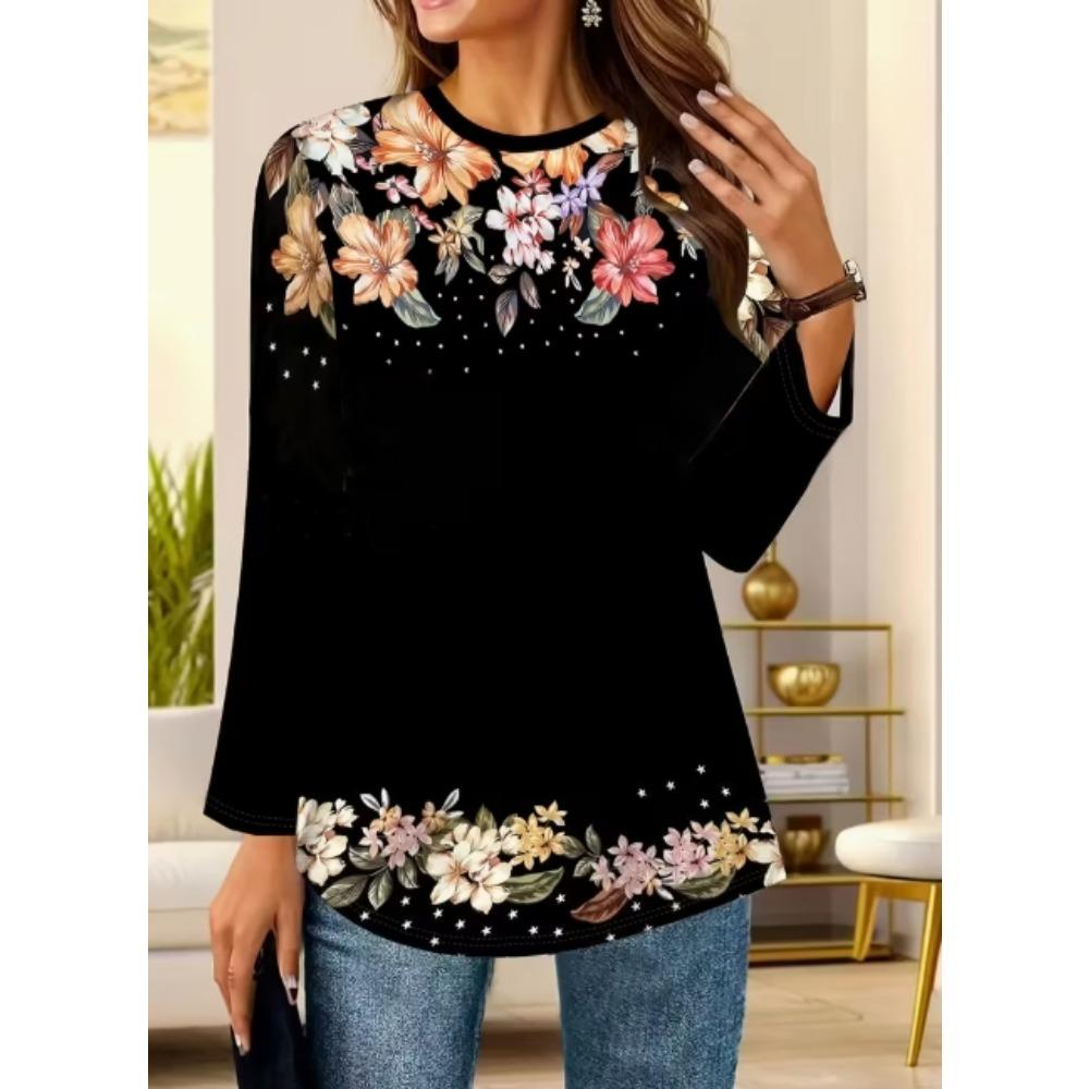 Women's Tunic Ombre Fashion Casual Long Sleeve Crew Neck Long Tops Daily Print Black Blue Dark Green Spring