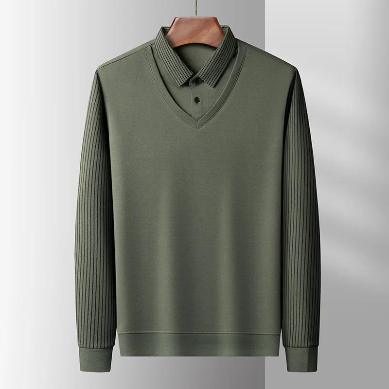 

New Men s Casual and Fashionable Long Sleeved Solid Color Fake Two-piece Polo Shirt Business All Season Versatile Top 4XL армія зелений колір