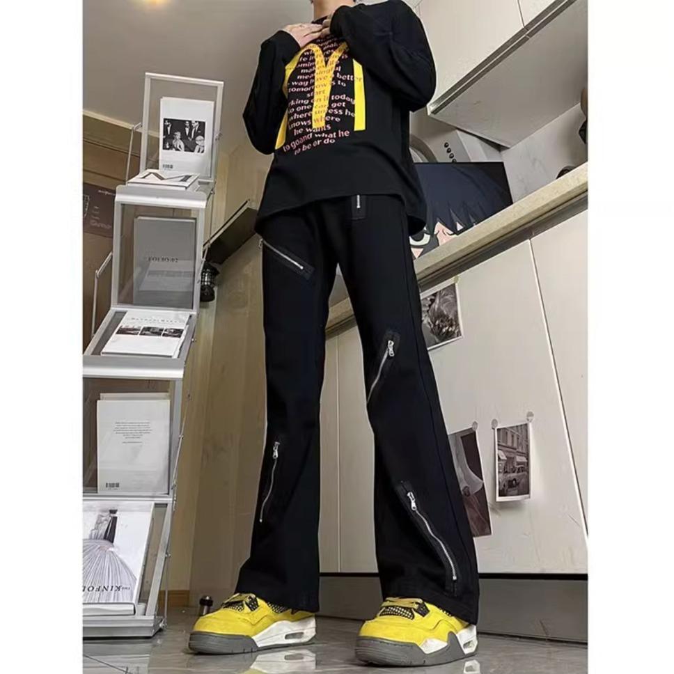 JYL Мужские рваные джинсы Летние тонкие Высококачественный стиль Уличный стиль Необработанный край Клеш Деним S амарантовый