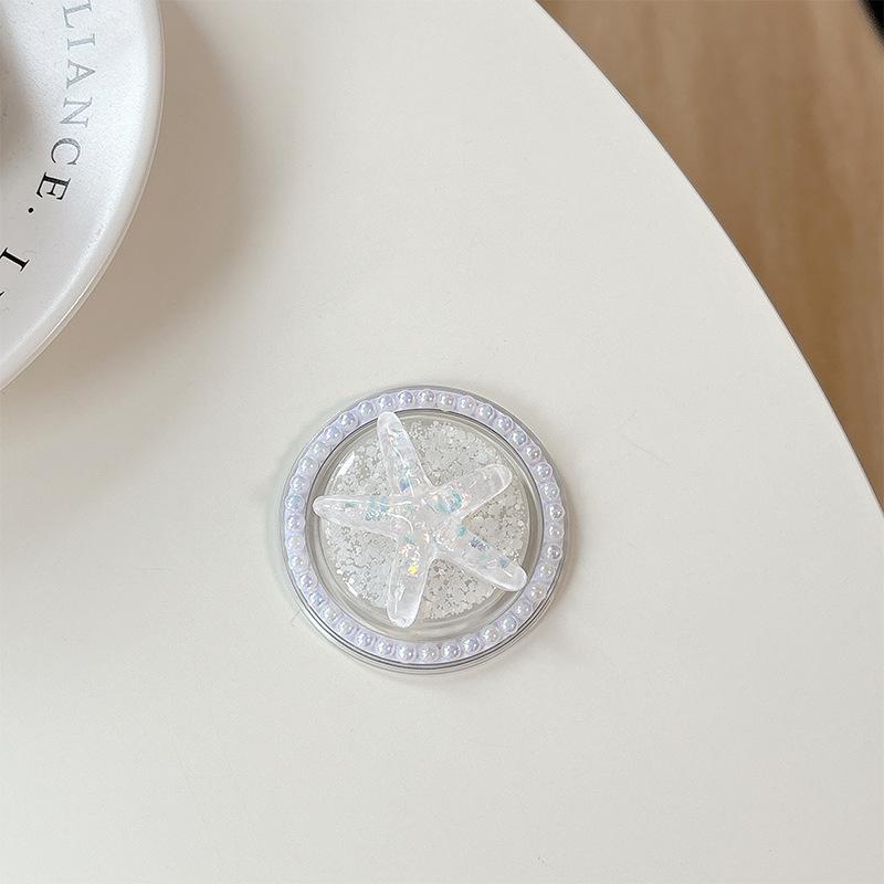 

Glitter Sequined Pearl Starfish Mobile Phone Airbag Bracket Magnetic Suction Telescopic Ring Desktop Lazy Drama Support