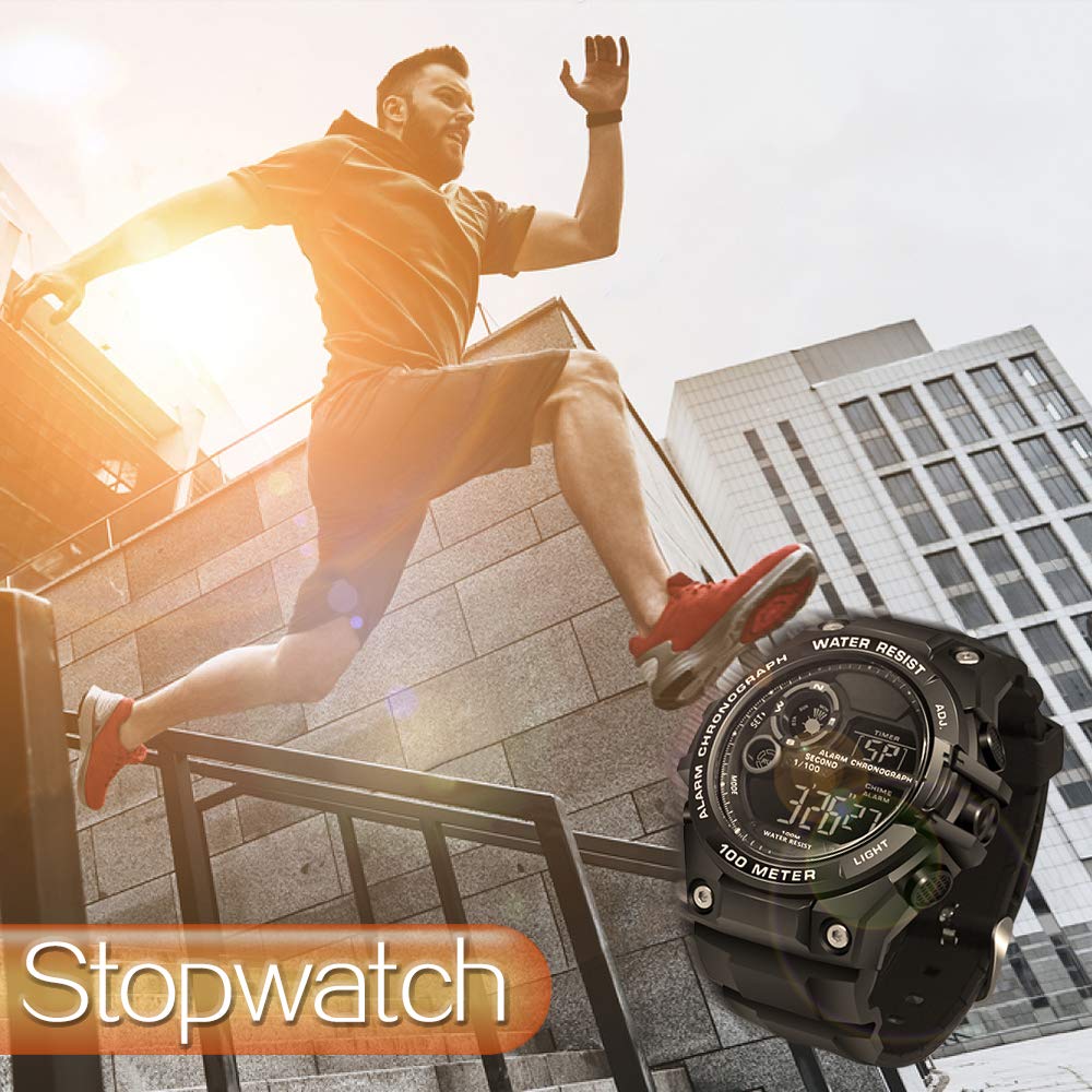 100 m Unterwasser-Tauchuhr für Männer und Jungen mit Alarm, Dualzeit-Stundenformat, Stoppuhr, Chronograph, Funktion, Zone, 12/24