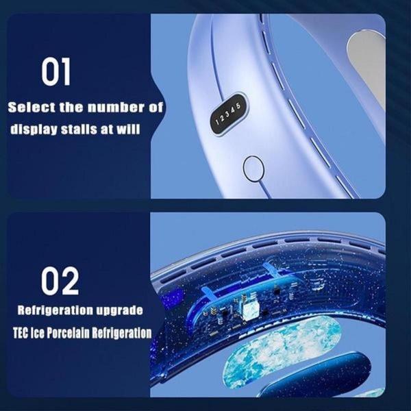 Nový závěsný ventilátor na krk Přenosná klimatizace USB 4000mah dobíjecí vzduchový chladič 5rychlostní elektrický ventilátor pro venkovní použití