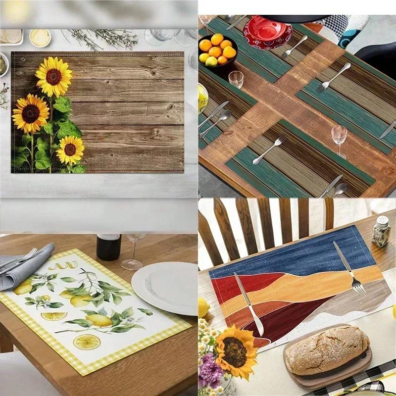 1PC Retro Autumn Linen Placemat Vintage Kitchen Decor Dining Table Coaster Pad Bowl Coffee Cup Mats