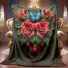 1pc 2D Heart Rose Butterfly Theme Pattern Flannel Blanket, Soft HD Digital Print, Cooling Blanket All-Season Use! Soft And Breathable 100% Polyester F