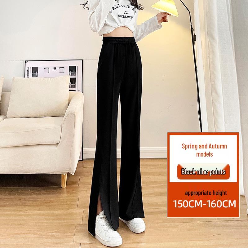 

2025 Весна Большие размеры Брюки-клеш с высокой посадкой для миниатюрных фигур - Стройнящие Драпирующиеся Повседневные Женские Брюки с разрезом 3XL