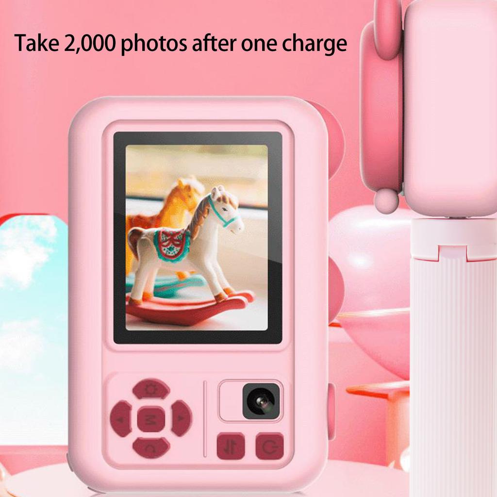 Childrens Digital Camera Adorable Bear Design Double Lens Photography Detachable Stand Simple Interface