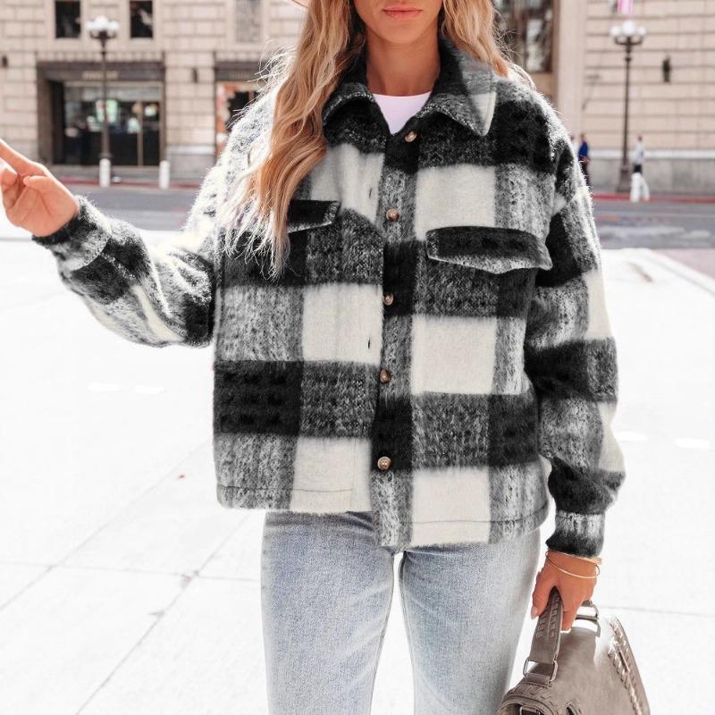 2025 Autumn Winter New Women's Clothing Plaid Mohair Short Woolen Thick Jacket