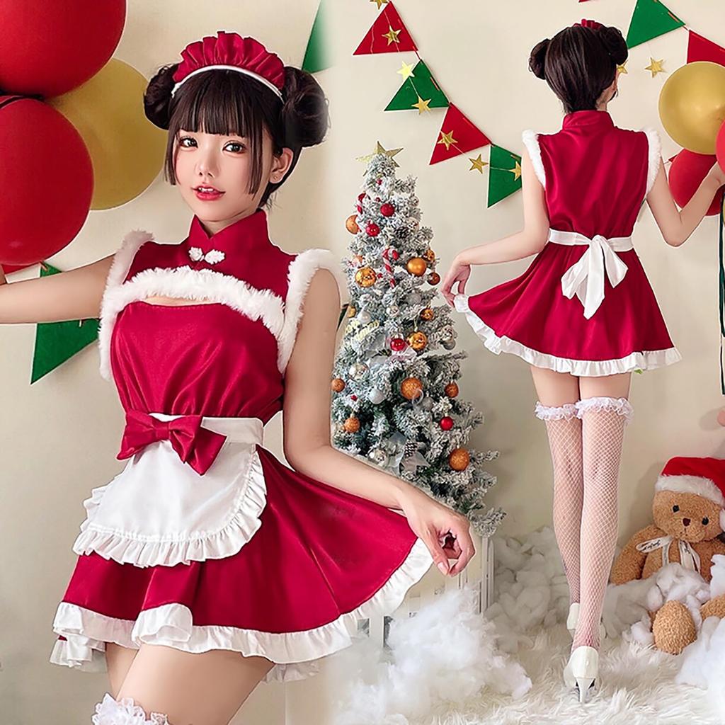 [Milky Time] Christmas Santa Costume, Maid Dress with Ribbon (Maid Santa)