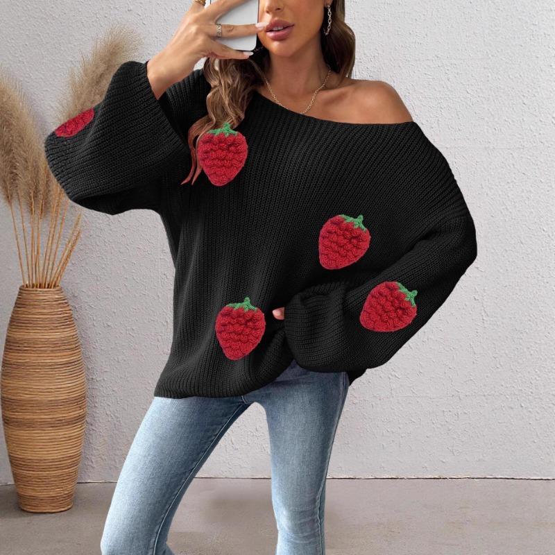 Pullover Women's Strawberry Loose Boat Neck Sweater