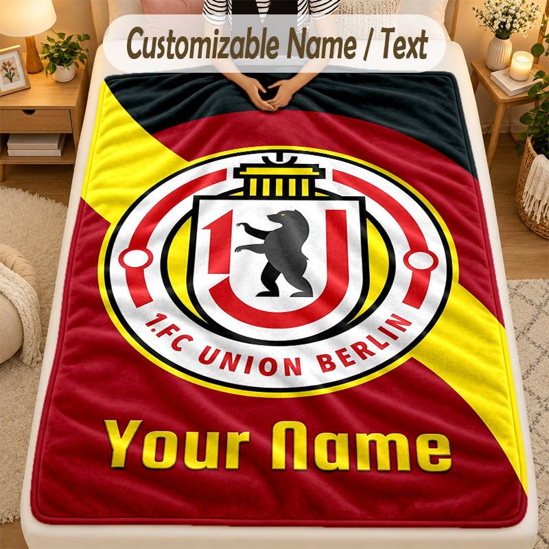 Flanell-Decke 1. FC Union Berlin Benutzerdefinierter Name Text Personalisierte Weiche Warme Überwurfdecke Heimdekoration Geschenk