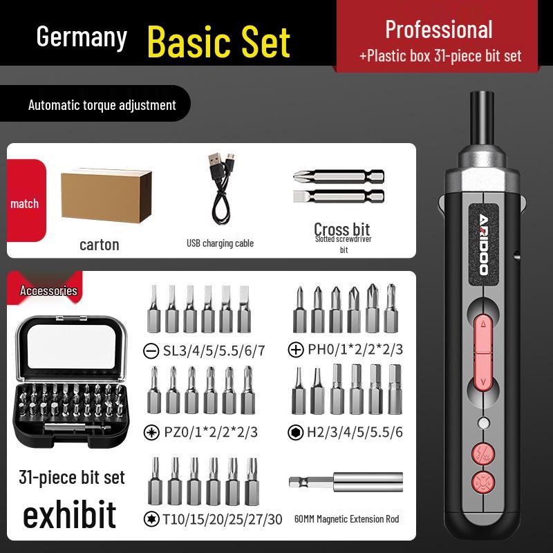 German Rechargeable Hand-Automatic Electric Screwdriver Set - Small Household Lithium Battery Tool