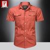 Men's Summer Military-Style Cotton Short-Sleeve Shirt - Casual, Lightweight, Multi-Pocket, Plus Size Workwear