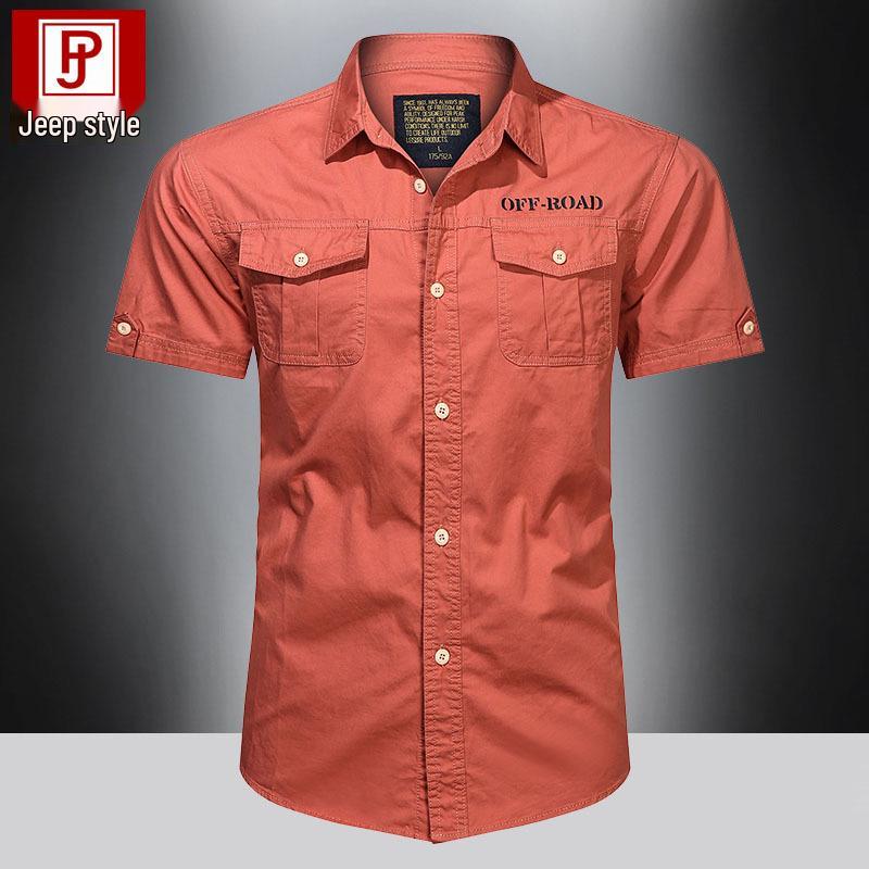 Men's Summer Military-Style Cotton Short-Sleeve Shirt - Casual, Lightweight, Multi-Pocket, Plus Size Workwear