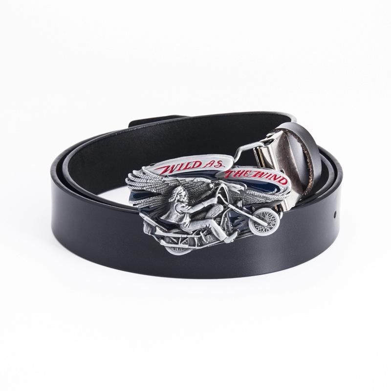 Unisex Retro Genuine Cowhide Leather Motorcycle Punk Belt 105 cm