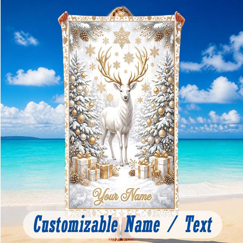Deer Theme Beach Towel Personalized Custom Name & Text Soft Quick Dry Beach Towel for Swimming Travel