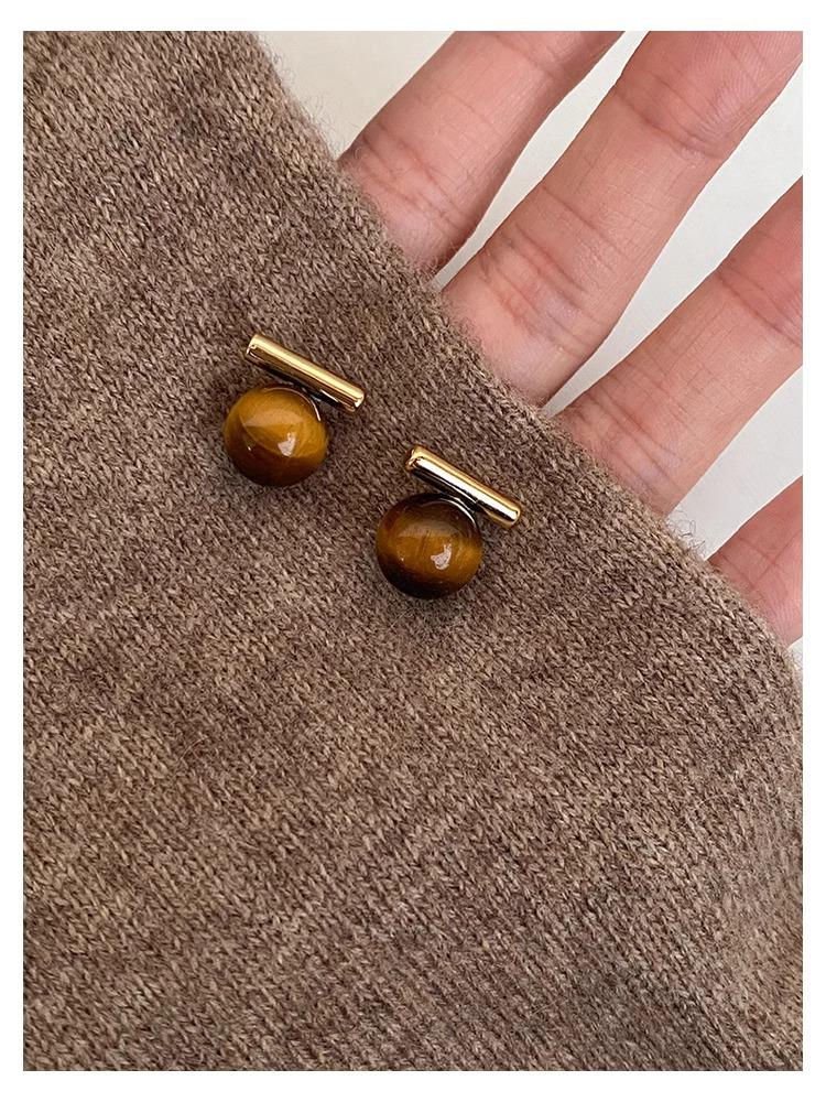 Muted Color Geometric Silver Stud Earrings - Retro Autumn/Winter Style