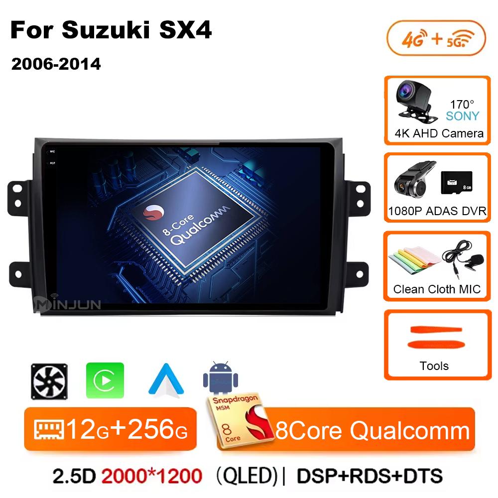 Android 14 Car Radio For Suzuki SX4 2006  2007 2008 2009 2010 - 2014 Qualcomm Wireless Carplay Auto Multimedia Player Navigation