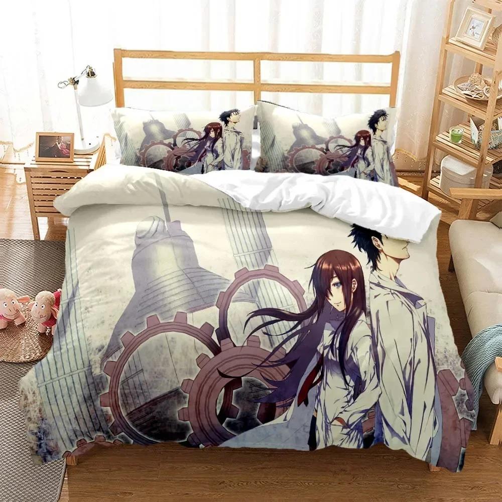 Comforter Steins Gate Digital Printed Polyester Bedding Set For Boys And Girls Three Piece Comfortable Soft Couple Gift Bedding Set