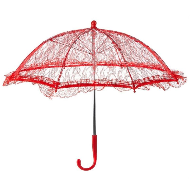 

Женский зонтик от солнца Элегантный кружевной зонт Вышивка Свадебный ручной работы Зонт для свадебного украшения Фотореквизит красный