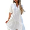 European and American Women's Casual Cotton Linen Short Sleeve Lapel Dress