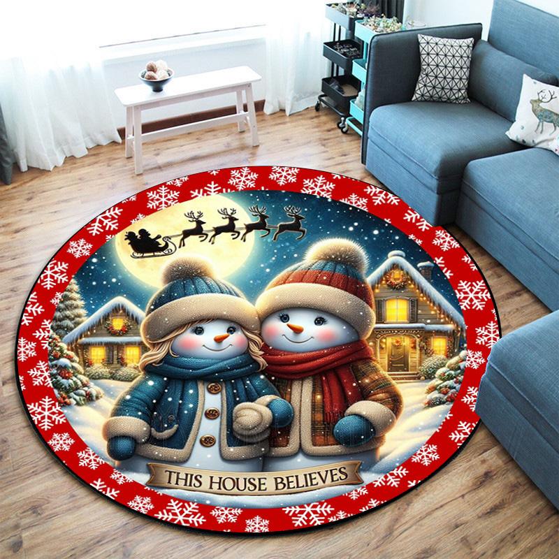 Cute Christmas Day Gift Bell Santa Claus Snowman Christmas Tree round rug Home Soft Decorative Anti slip Chair Mat Carpet Outdoor Floor Mat Carpet 52