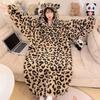 Winter-Pyjama-Set für Damen, neuer Kapuzenpullover, Nachthemd, weicher, warmer Heimanzug, süßes Loungewear-Set mit Leopardenmuster für Damen