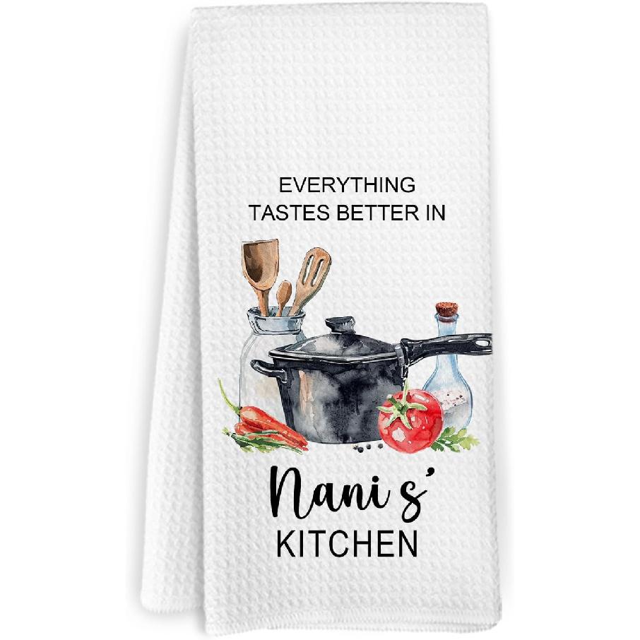 Nonna Gifts Kitchen Towels, Gifts for Nonni Grandma from Grandkids, Everything Tastes Better in Nonna's Kitchen Decorative Hand Tea Towels for