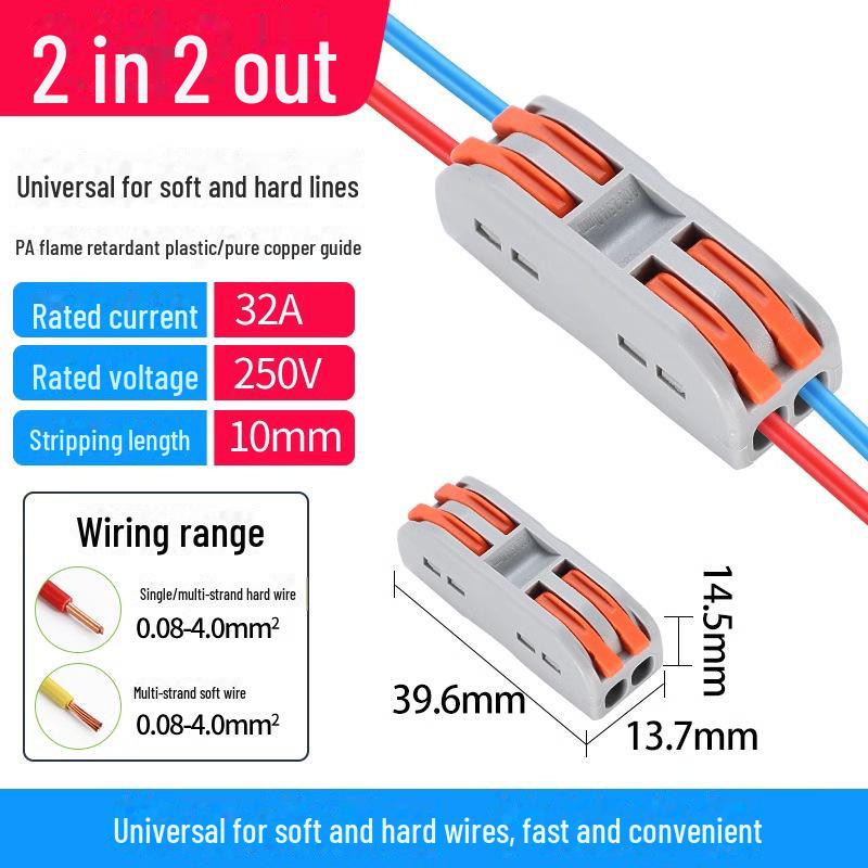 Terminal de conectare rapidă PCT SPL-12345: Conector electric multifuncțional cu 2 poziții pentru cabluri de calibru 4, 2 intrări, 2 ieșiri