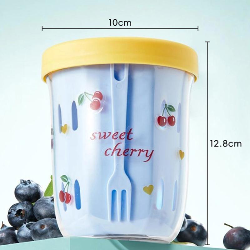 Double Wall Salad Cup Portable Leak Proof Oat Container With Fork&Handle Drain Fruit Cup Cute Breakfast Cup For Student