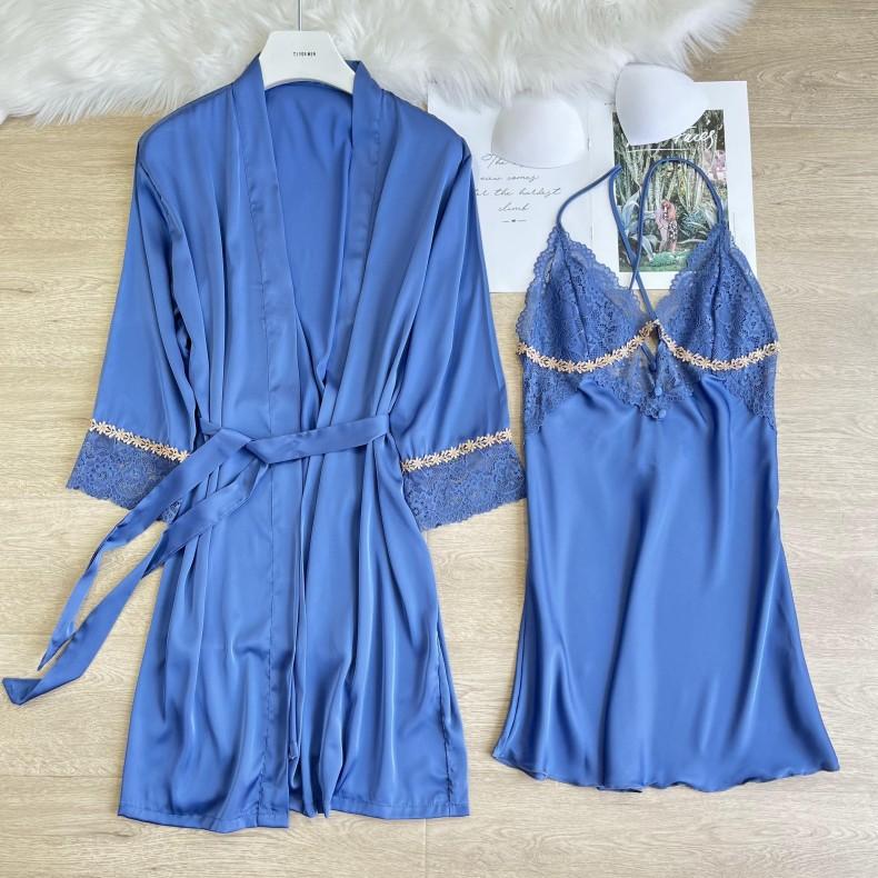 Summer Sexy Two-piece Robe Set for Women Kimono Bathrobe Robe Lace Pajamas Pajamas Loose Rayon Home Wear Casual Wear