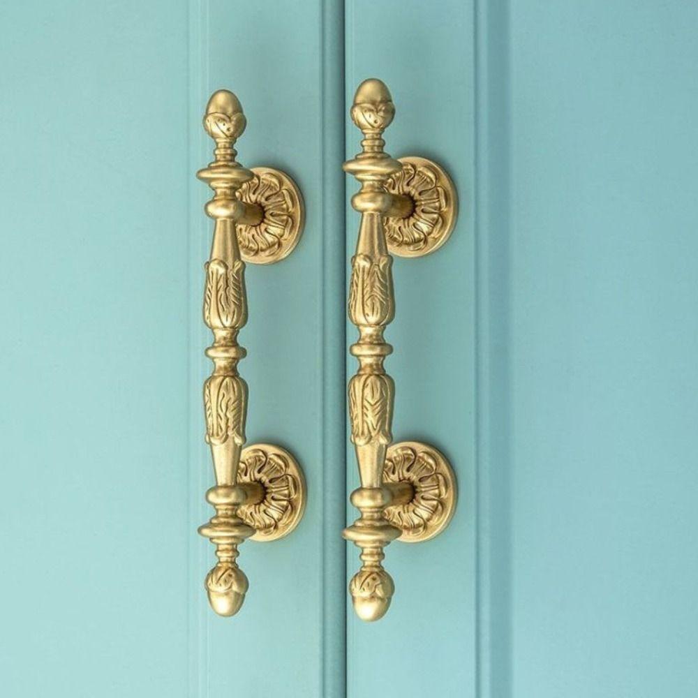 Solid Brass Furniture Handles Brushed Antique Brass Single-Hole Mounting Drawer Knobs Antique Bronze Finish Long Handle Design