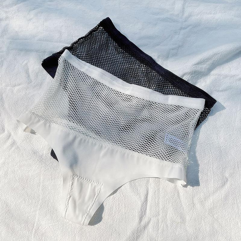 Sexy Women High Waist Silk Seamless Thongs Ladies Hollow Out Underpants 122