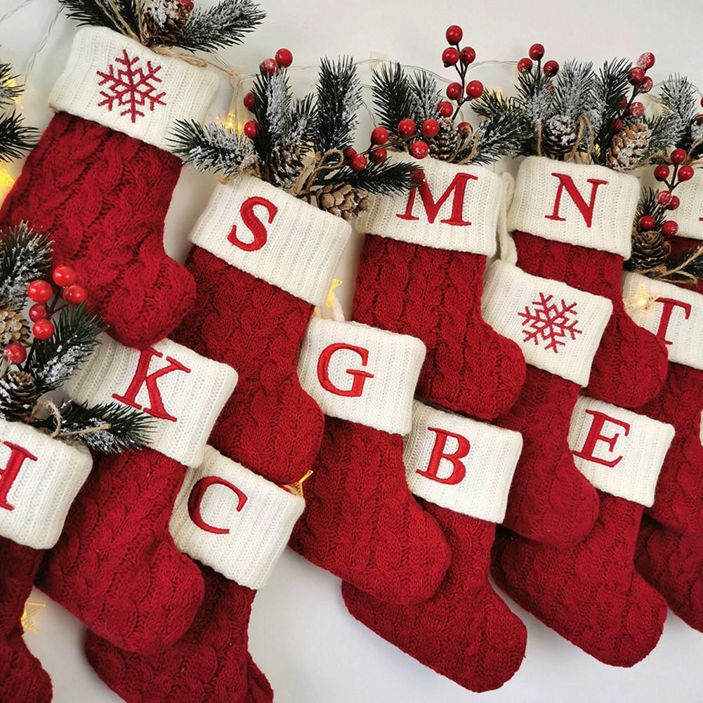 Red Christmas Socks Snowflake Alphabet/Letters Christmas Knitting Stocking Gifts