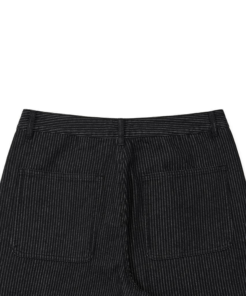 EXCONTAINER Pin Stripe Wide Denim Pants (Black)