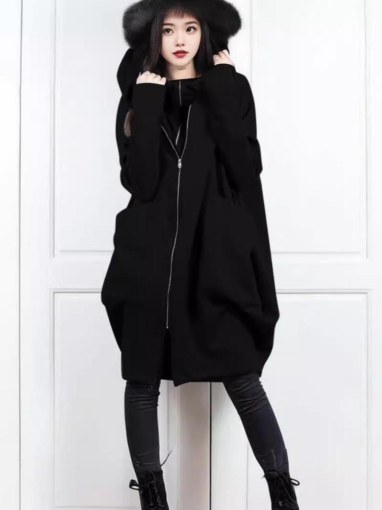 250g Two-Piece Mid-Length Loose Hoodie with Zipper and Pockets