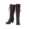 Mode Mittelalterlich Viktorianisch Damen Kniehohe Stiefel Gothic Wildleder Klobiger Absatz Schnürschuhe Mid-Calf Schuhe Cosplay Kostüm